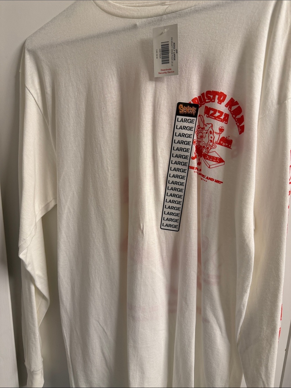 White Graphic Long-Sleeve Shirt with Red Print - Large